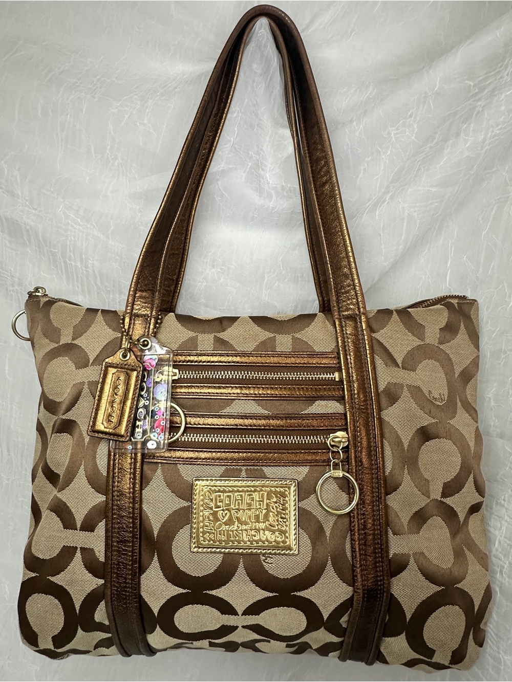 Coach Poppy Op Art Metallic Bronze Signature Canvas Tote